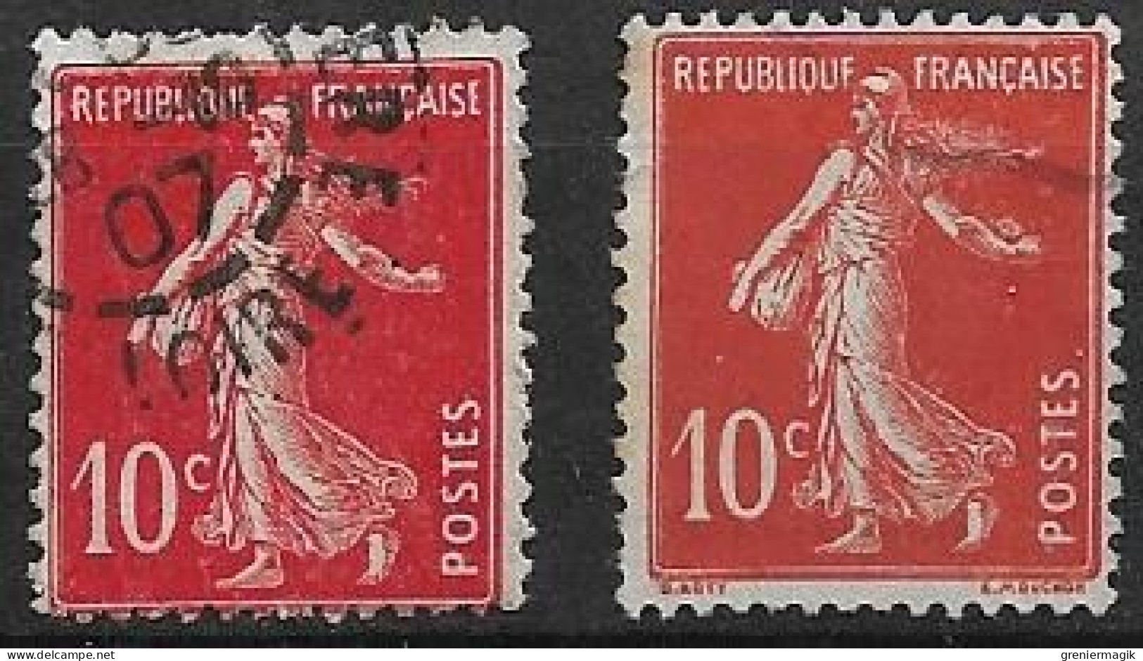 France Semeuse 10c N°138c Rouge écarlate Oblitéré En 1907 - Usados