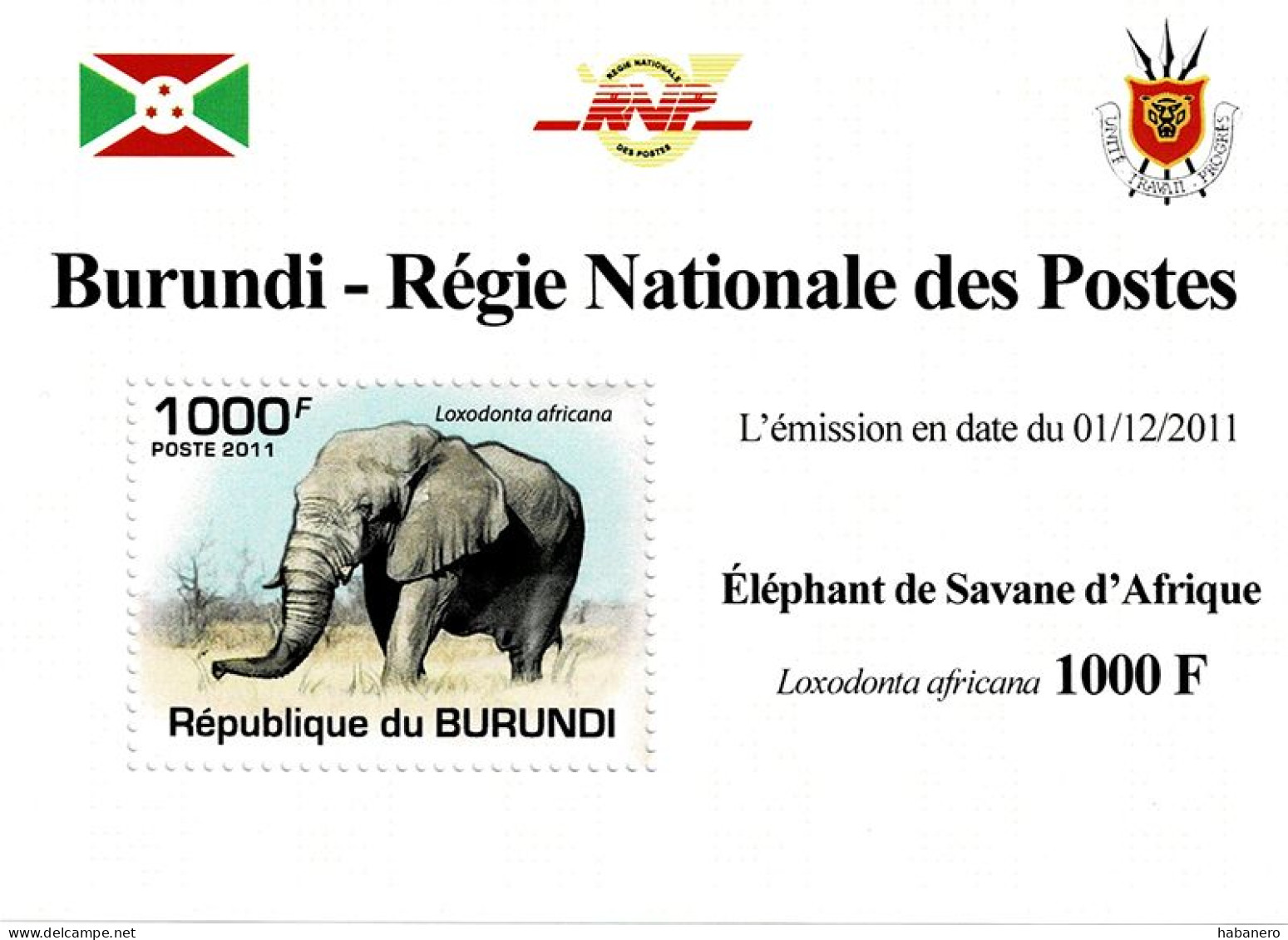 BURUNDI 2011 Mi 2035A AFRICAN SAVANNA ELEPHANT MINT MINIATURE SHEET ** - Hojas Y Bloques