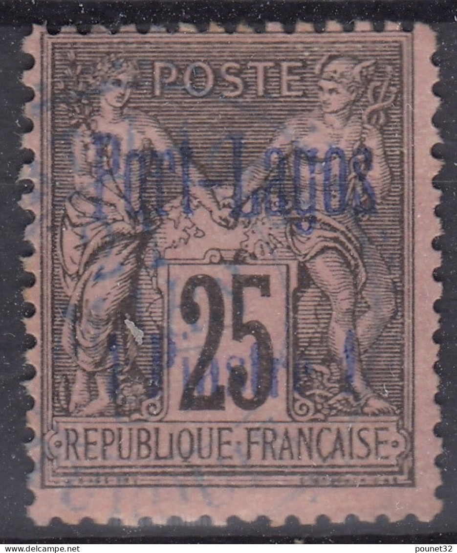 PORT LAGOS : 1P SUR 25c NOIR S ROSE N° 4 OBLITERATION BLEUE PERLEE LEGERE - Used Stamps