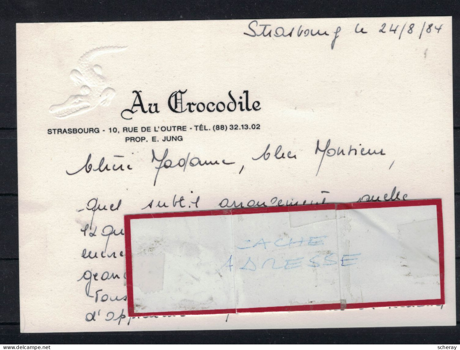 Carte De Visite Resto " Au Crocodile " Strasbourg ( Lot 328 ) - Cartes De Visite