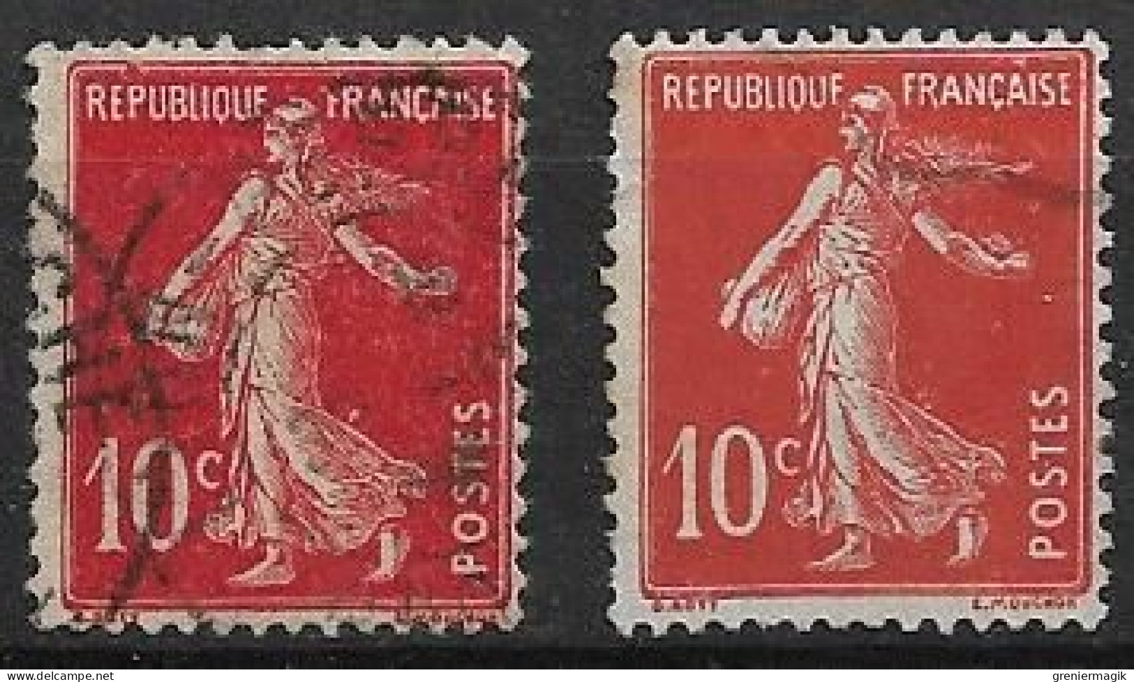 France Semeuse 10c N°138c Rouge écarlate Oblitéré Lyon Perrache - Usati