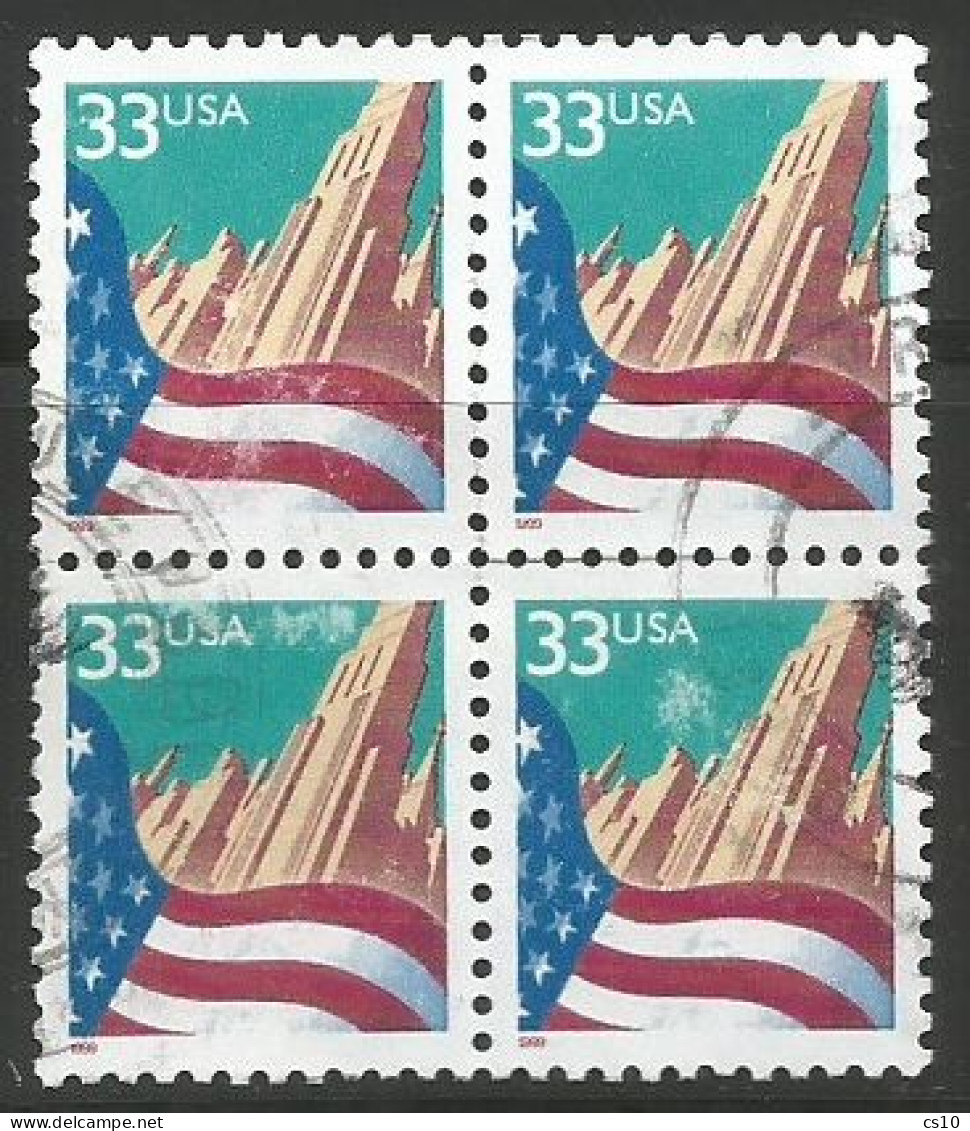 USA 1999 Flag Over City C.33 Water Activated WA SC.# 3277 - VFU Block4 - Annate Complete