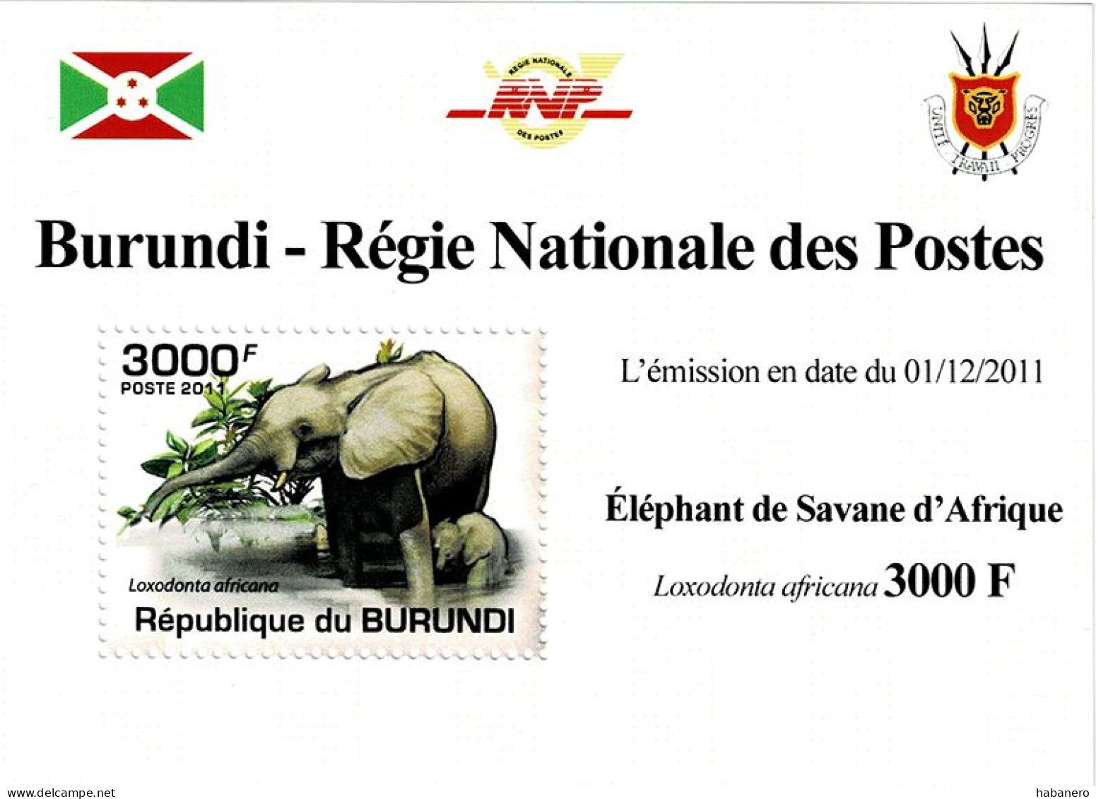 BURUNDI 2011 Mi 2037A AFRICAN SAVANNA ELEPHANT MINT MINIATURE SHEET ** - Blocks & Kleinbögen
