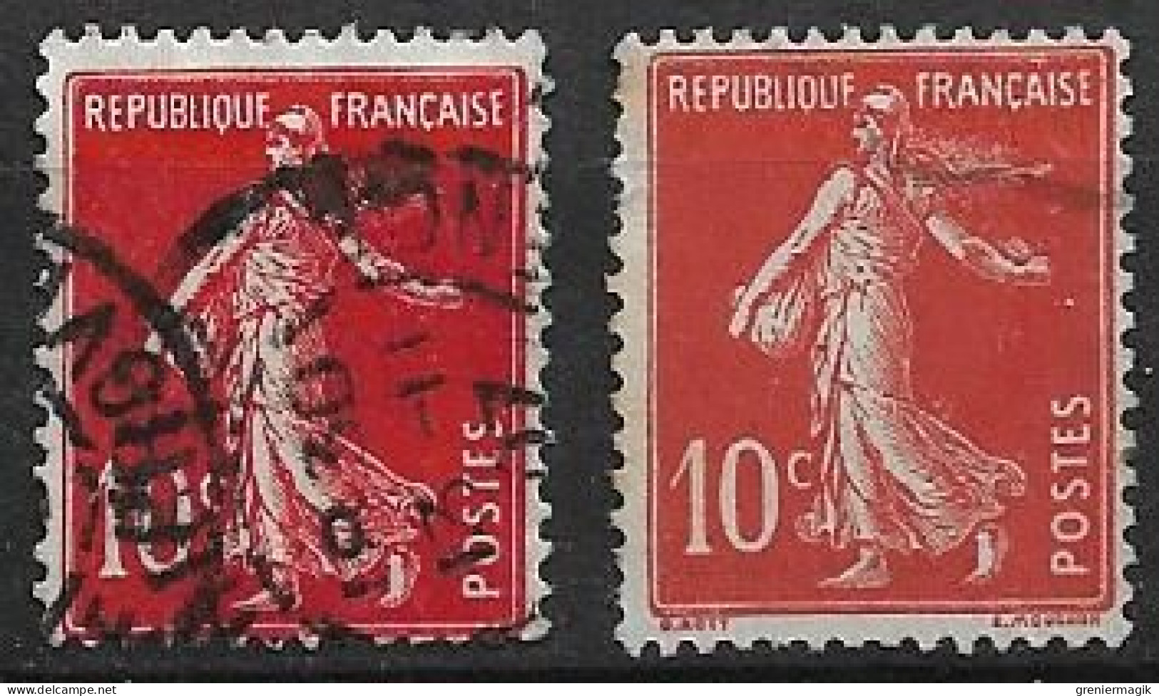 France Semeuse 10c N°138c Rouge écarlate Oblitéré En 1907 - Gebruikt