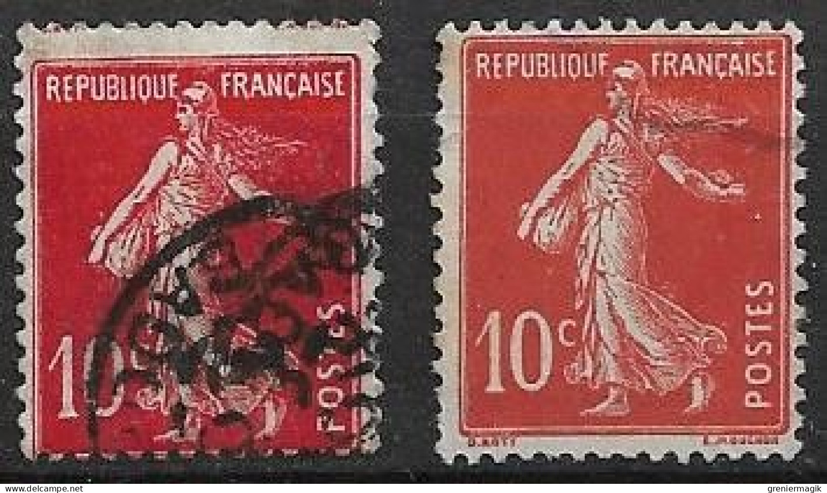 France Semeuse 10c N°138c Rouge écarlate Oblitéré - Gebraucht