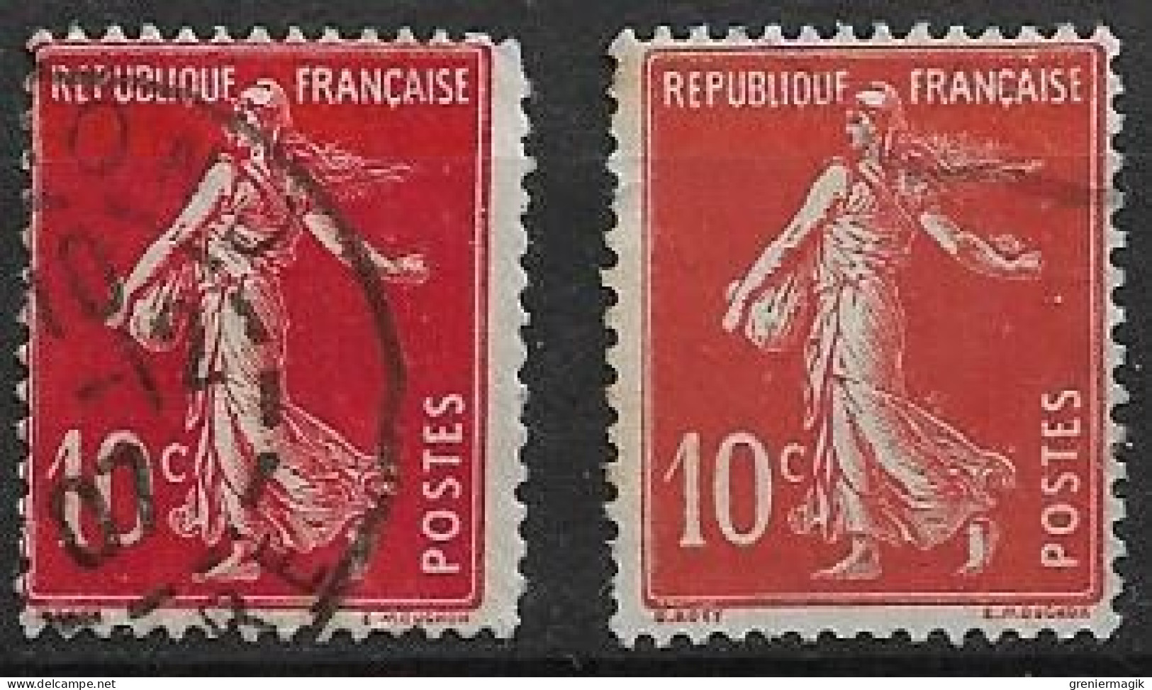 France Semeuse 10c N°138c Rouge écarlate Oblitéré En 1907 - Used Stamps