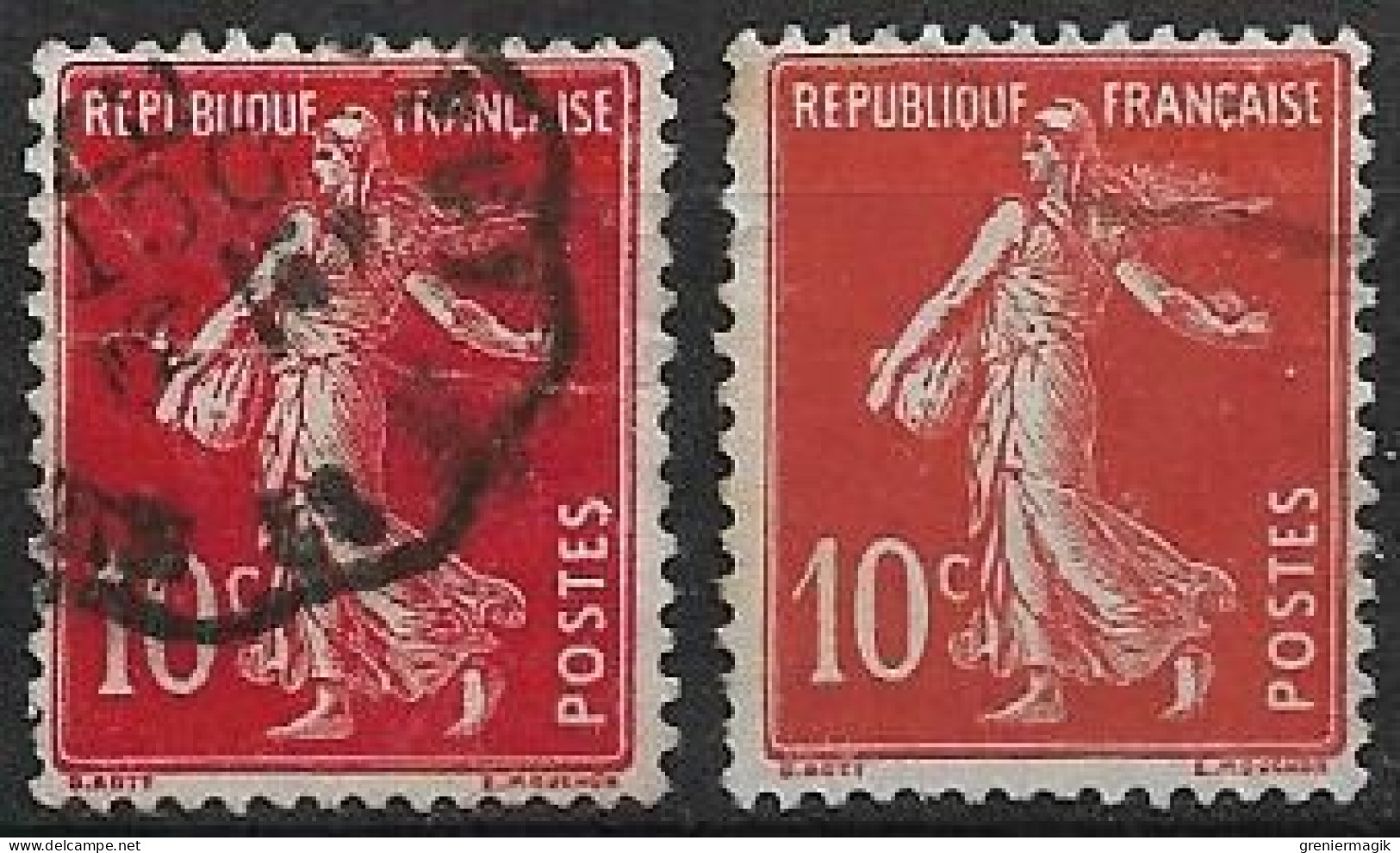 France Semeuse 10c N°138c Rouge écarlate Oblitéré En 1907 (signé) - Gebraucht