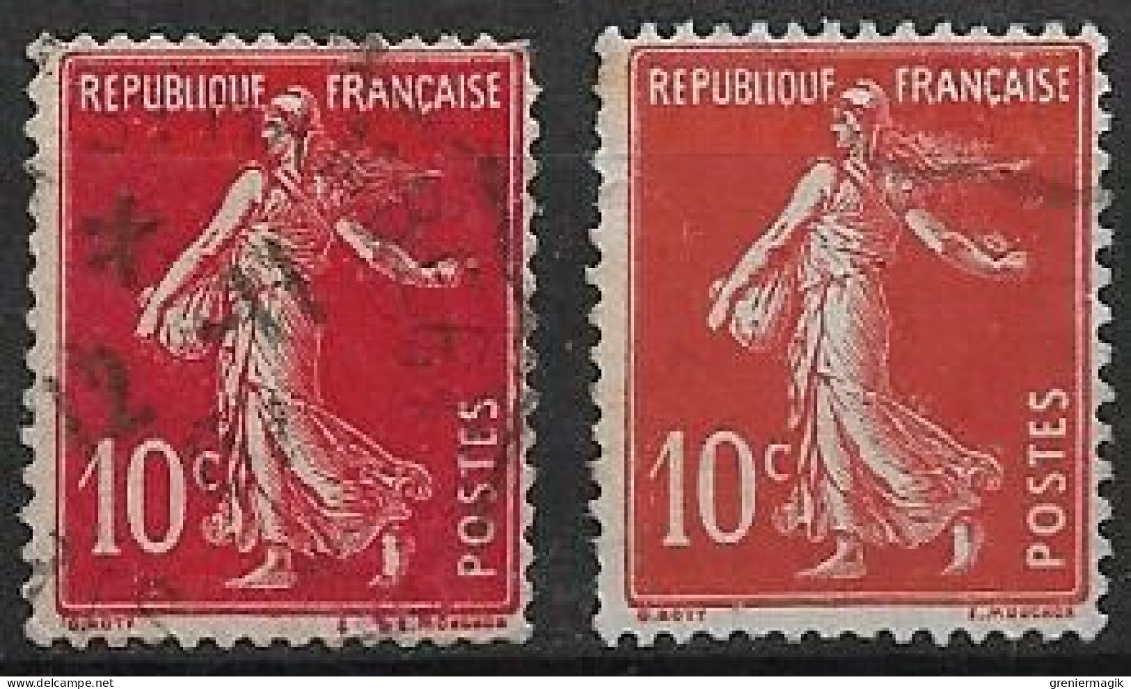 France Semeuse 10c N°138c Rouge écarlate Oblitéré En 1907 (signé) - Usados