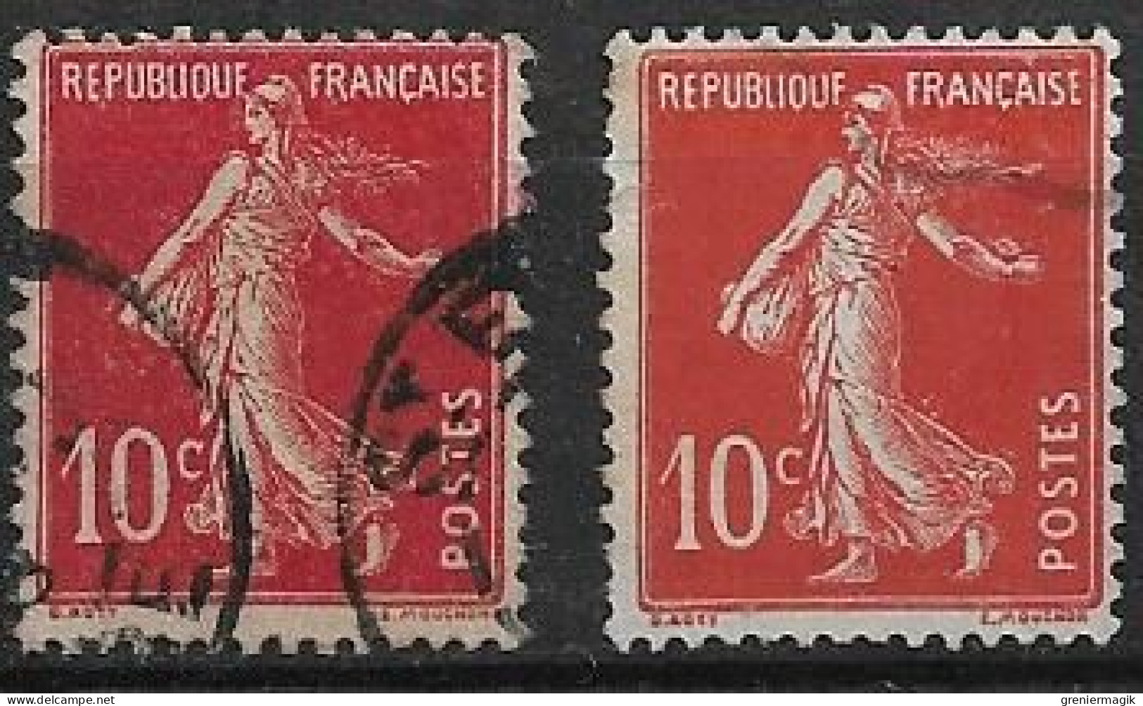 France Semeuse 10c N°138c Rouge écarlate Oblitéré (signé) - Used Stamps