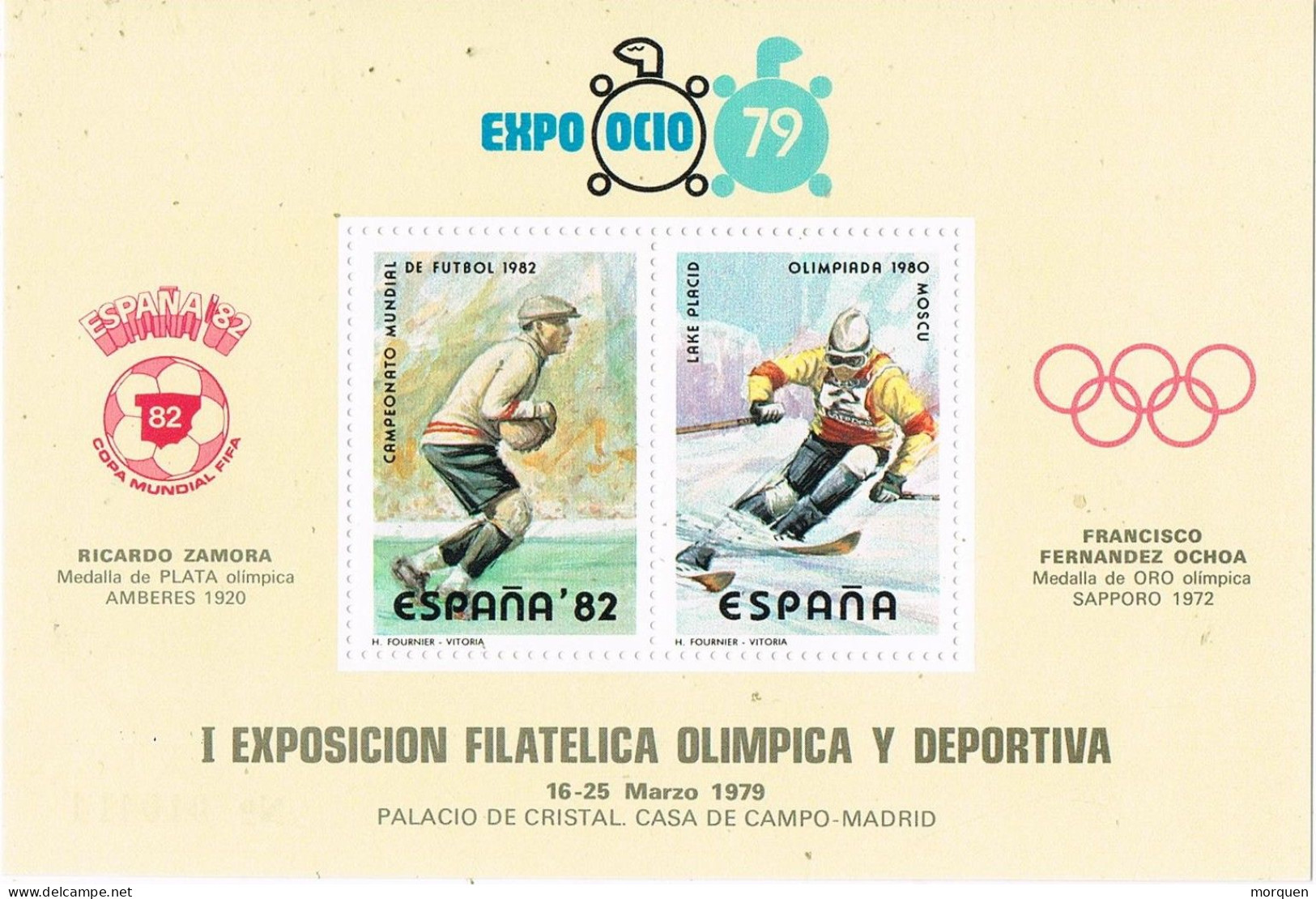 49982. Hojita Viñetas MADRID 1979. EXPO OCIO 79. Futbol Y Ski, Label Cinderella ** - Varietà E Curiosità