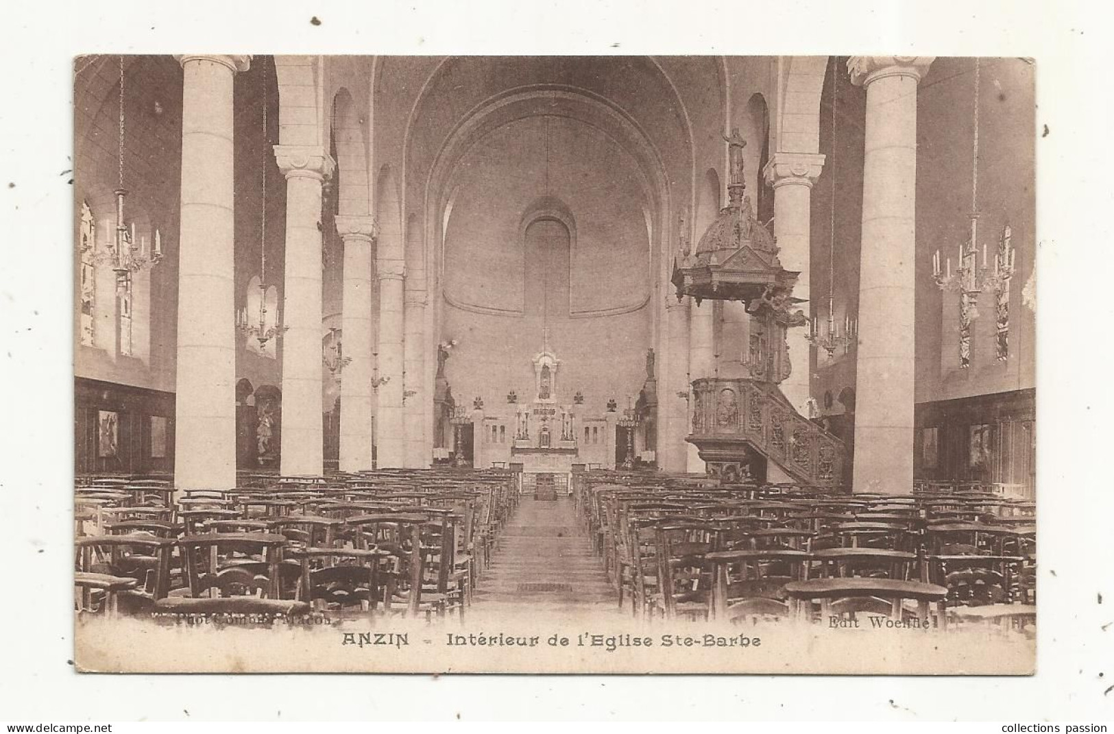 JC, Cp, 59 , ANZIN , Intérieur De L'église SAINTE BARBE, écrite - Anzin