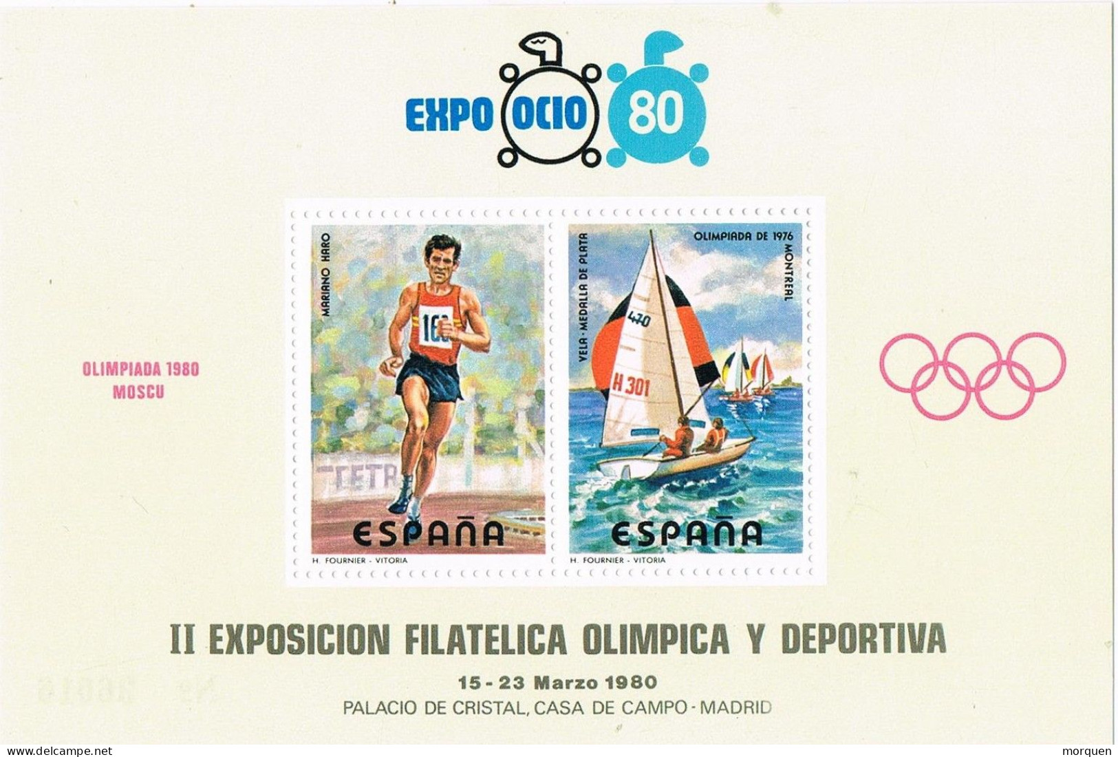 49983. Hojita Viñetas MADRID 1980. EXPO OCIO 80. Atletismo Y Vela, Label Cinderella ** - Varietà E Curiosità