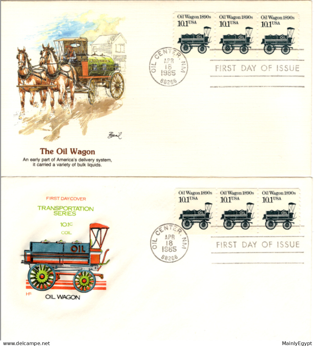 USA - 1985 - 2 FDC's  Petroleum Industry - Oil Wagon F058 - Otros & Sin Clasificación