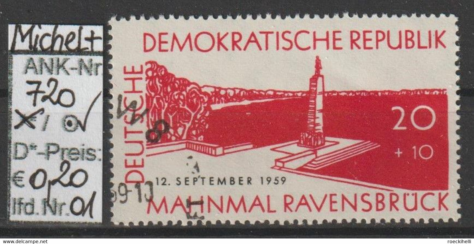 1959 - DDR - SM "Gedenkstätte Ravensbrück" 20+10 Pfg.rot - O Gestempelt - S.Scan  (720o 01 Ddr) - Gebraucht