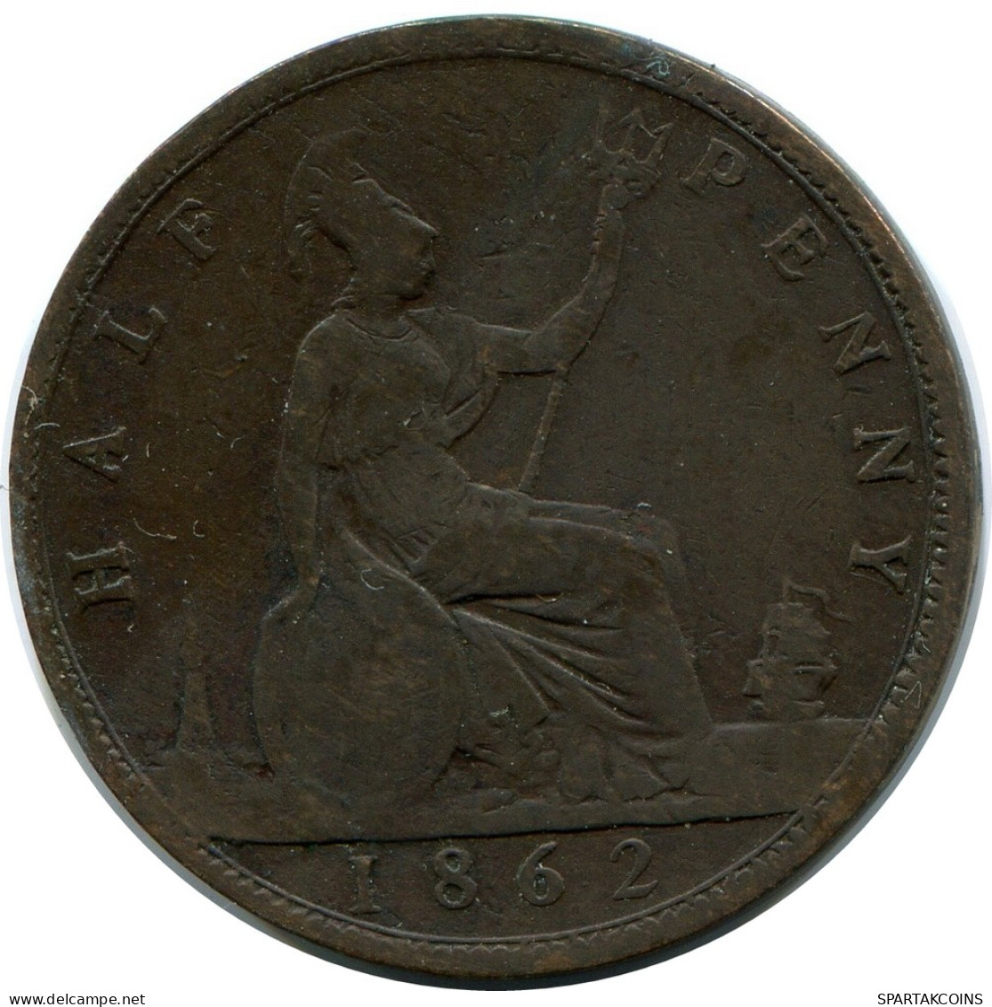 HALF PENNY 1862 UK GBAN BRETAÑA GREAT BRITAIN Moneda #AZ643.E - C. 1/2 Penny