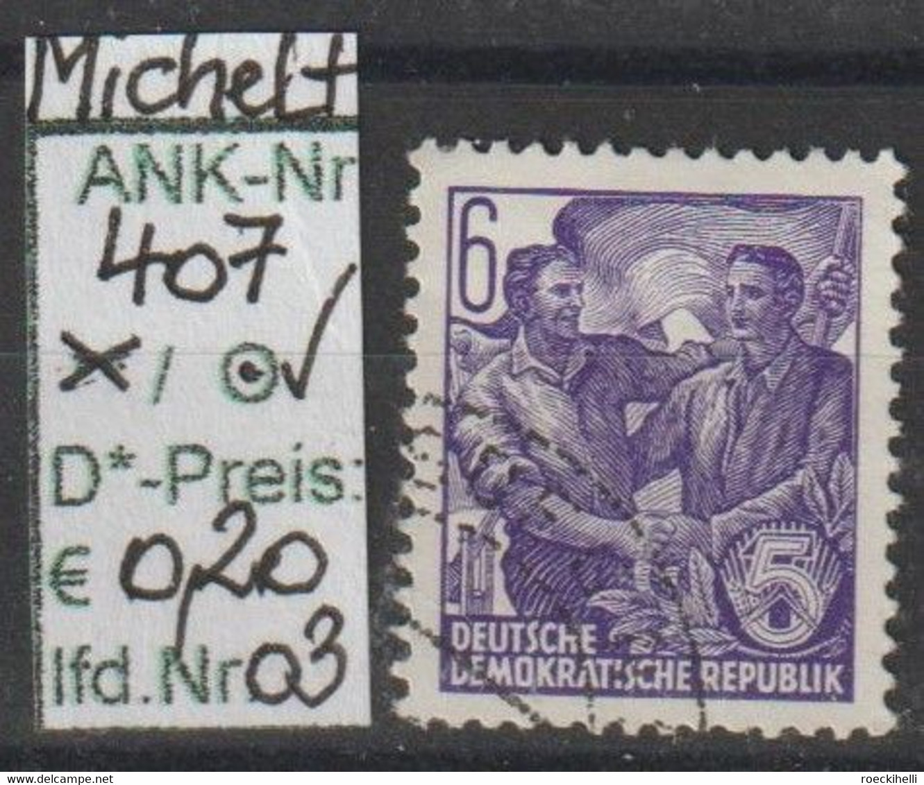 1953/54 - DDR - FM/DM "5-Jahres-Plan-Serie II" 6 Pfg. Bl'violett - O Gestempelt - S. Scan (407o  01-03 Ddr) - Gebraucht