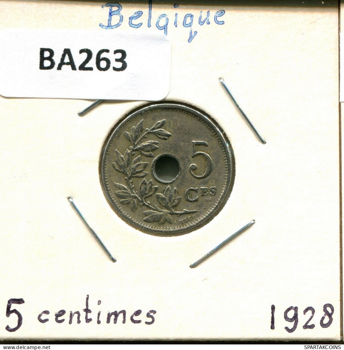 5 CENTIMES 1928 FRENCH Text BELGIQUE BELGIUM Pièce #BA263.F - 5 Cents