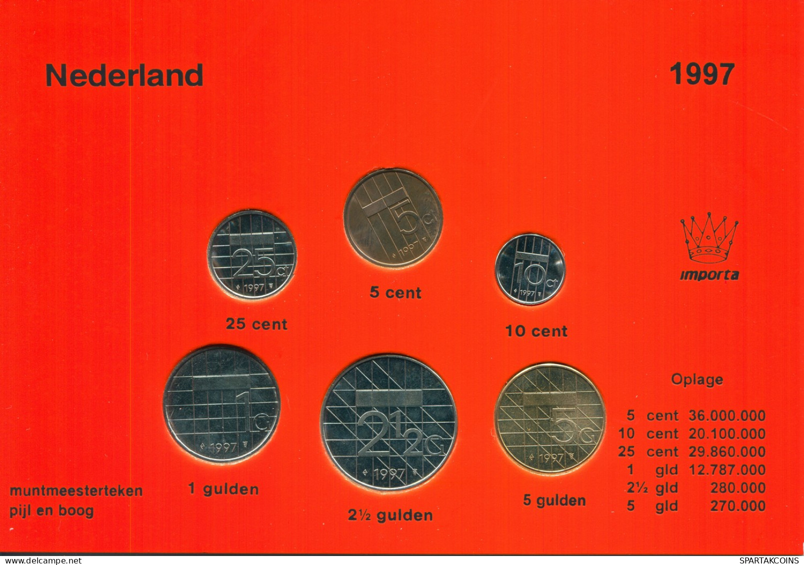 NETHERLANDS 1997 MINT SET 6 Coin #SET1034.7.U - Nieuwe Sets & Testkits