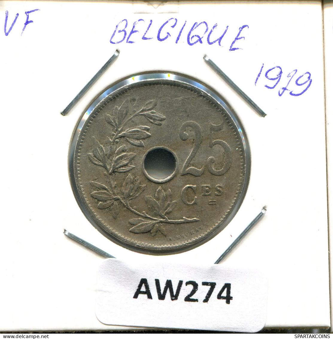 25 CENTIMES 1929 FRENCH Text BELGIUM Coin #AW274.U - 25 Cent