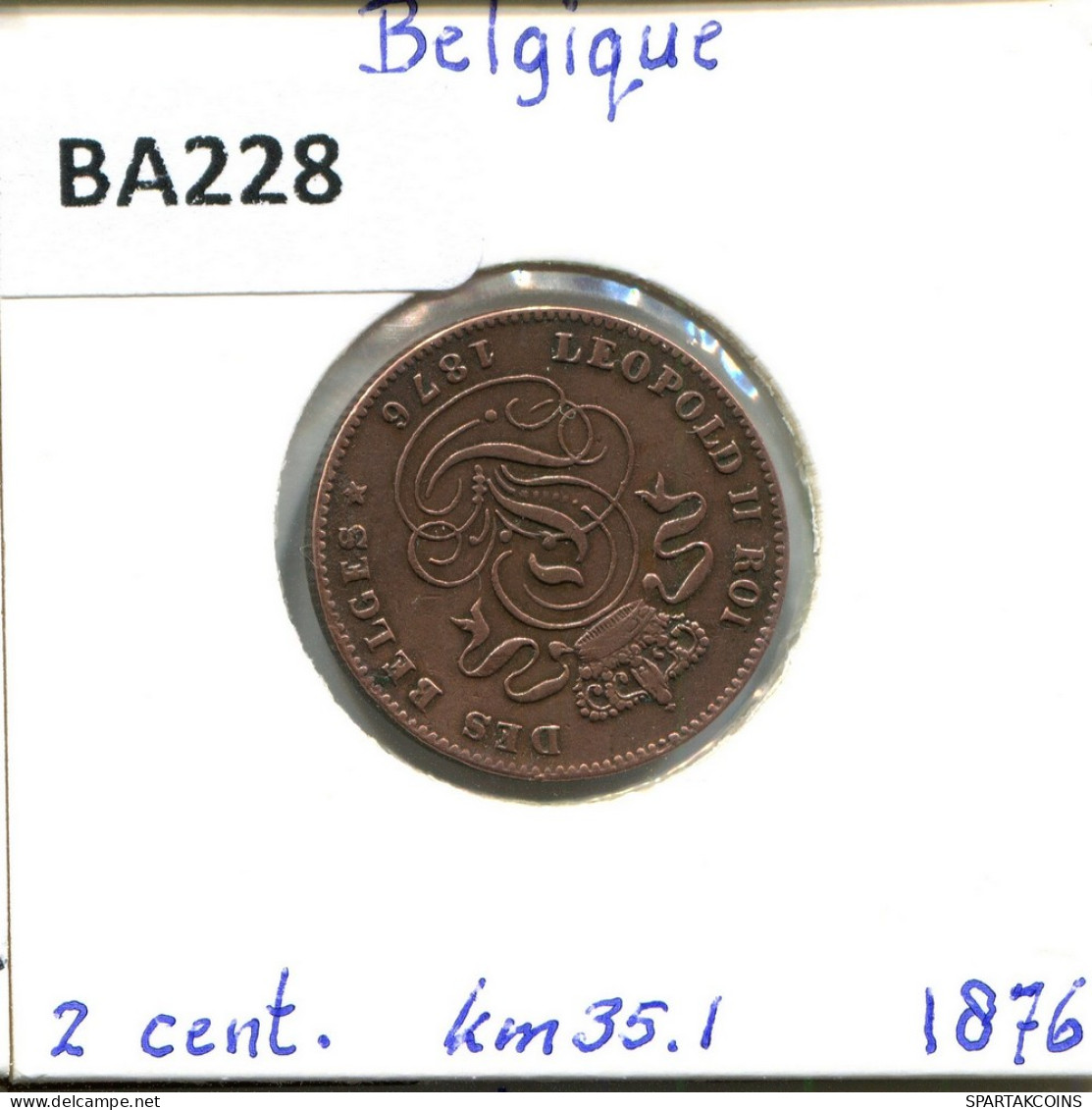 2 CENTIMES 1876 FRENCH Text BELGIUM Coin #BA228.U - 2 Cents