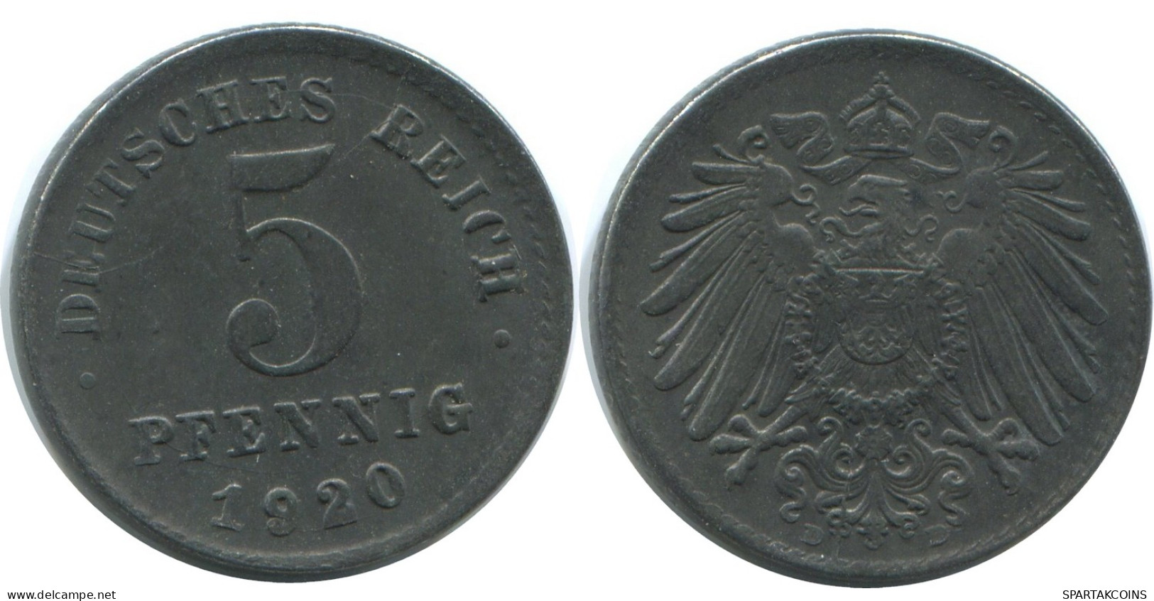 5 PFENNIG 1920 D GERMANY Coin #AE320.U - 5 Rentenpfennig & 5 Reichspfennig