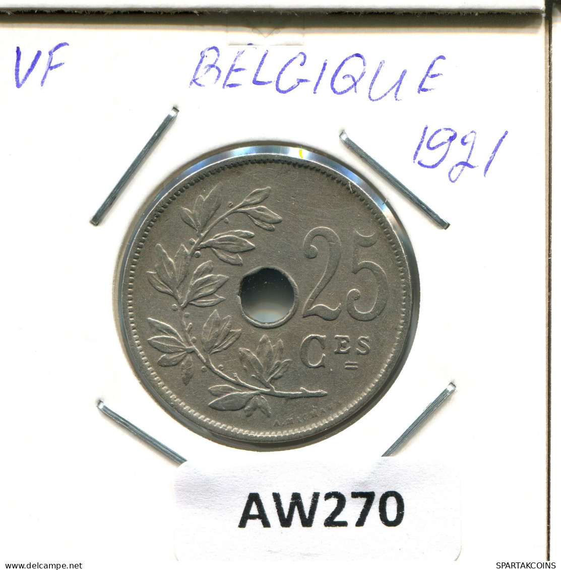 25 CENTIMES 1921 FRENCH Text BELGIUM Coin #AW270.U - 25 Centimes