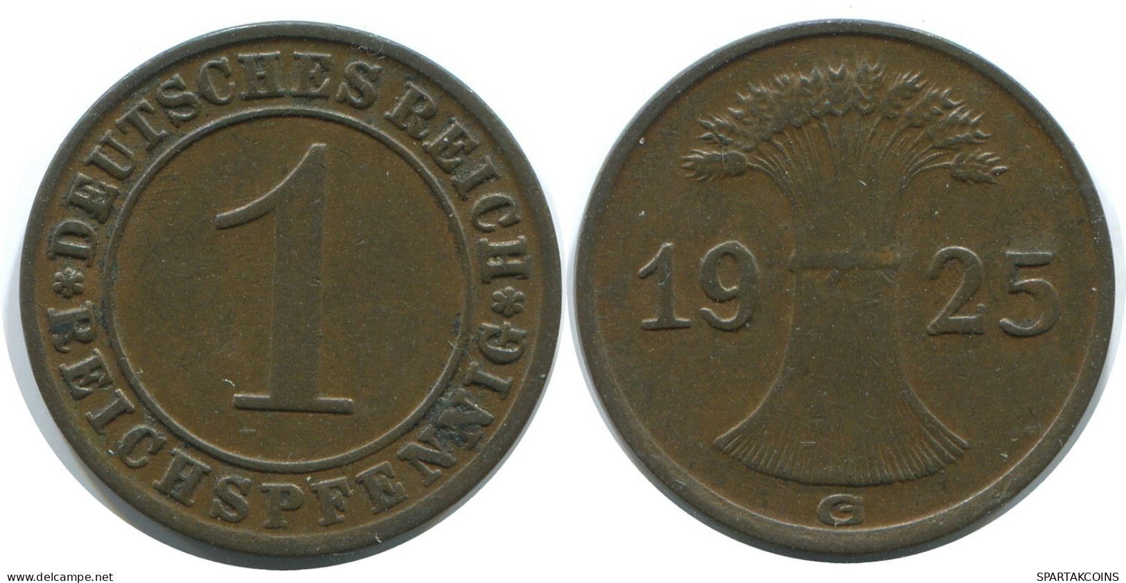 1 REICHSPFENNIG 1925 G DEUTSCHLAND Münze GERMANY #AE232.D - 1 Renten- & 1 Reichspfennig