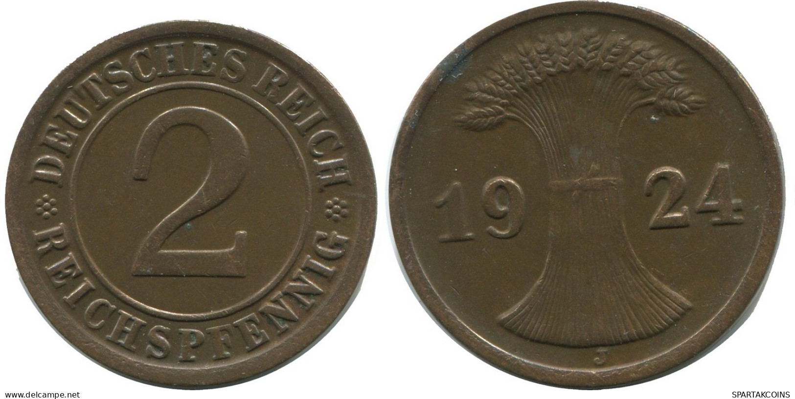 2 REICHSPFENNIG 1924 J DEUTSCHLAND Münze GERMANY #AD488.9.D - 2 Renten- & 2 Reichspfennig