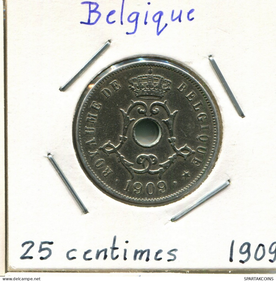 25 CENTIMES 1909 BELGIEN BELGIUM Münze Französisch Text #BA302.D - 25 Cent