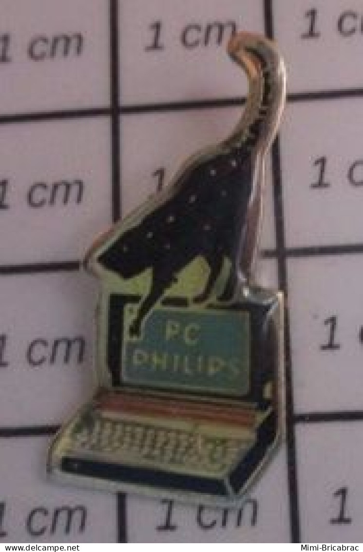 SP15 Pin's Pins / Beau Et Rare / INFORMATIQUE / MICRO ORDINATEUR PC PHILIPS CHAT NOIR - Informatique