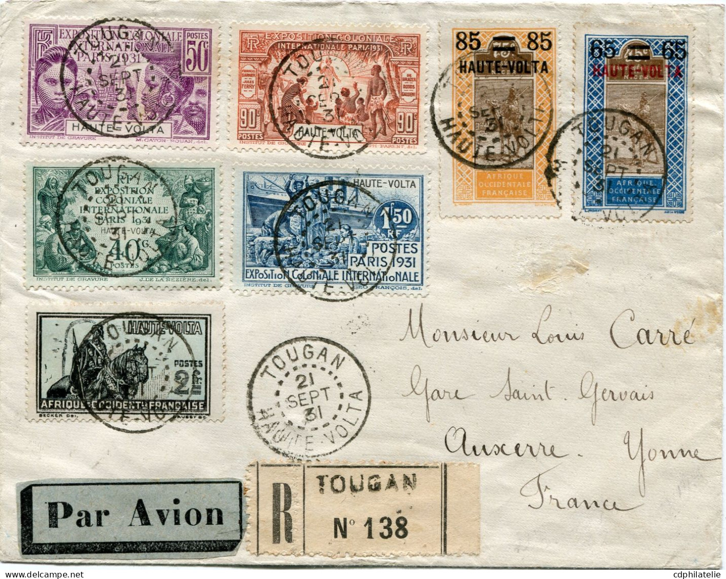 HAUTE-VOLTA LETTRE RECOMMANDEE PAR AVION DEPART TOUGAN 21 SEPT 31 HAUTE VOLTA POUR LA FRANCE - Cartas & Documentos