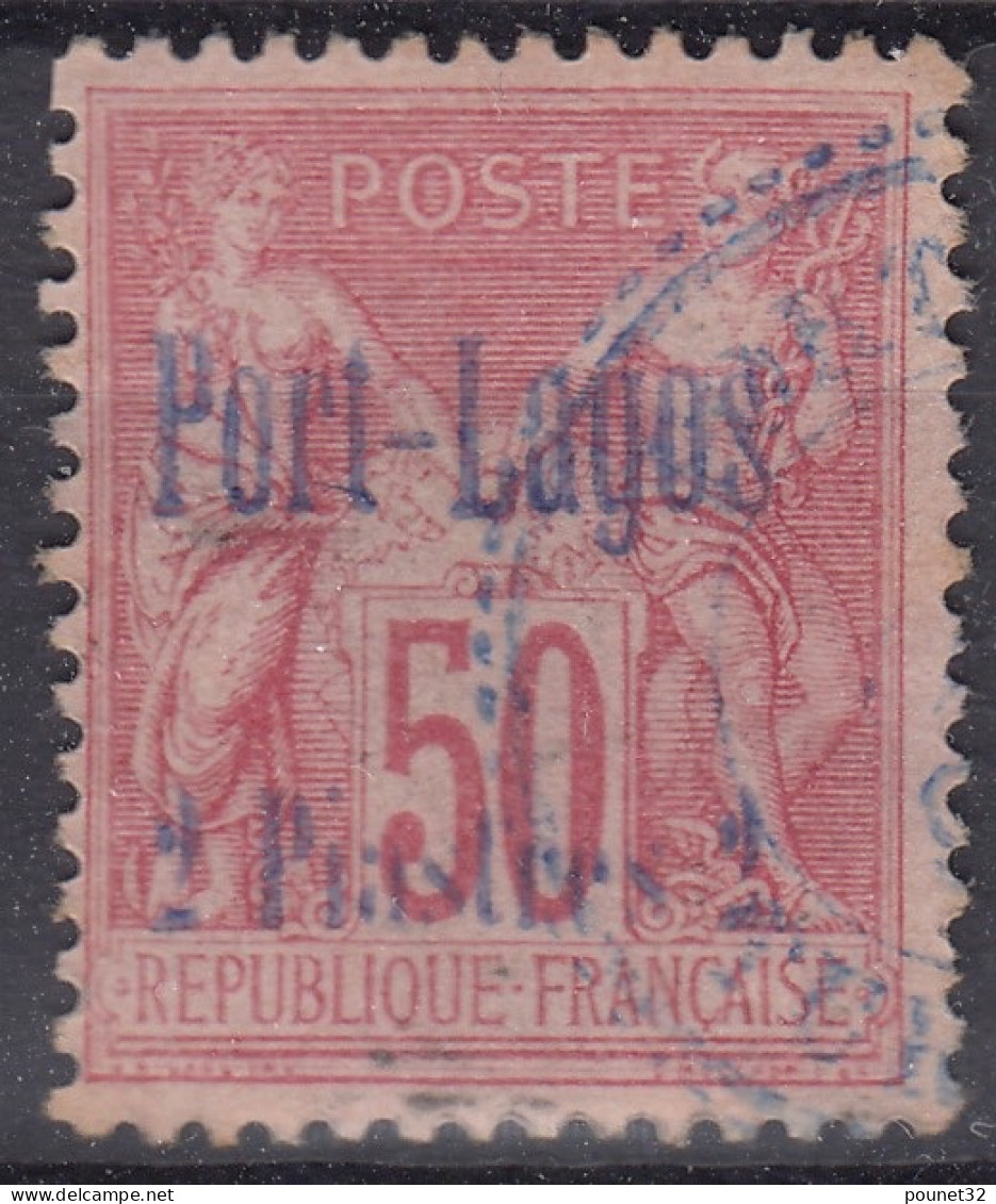 PORT LAGOS : 2P SUR 50c ROSE N° 5 OBLITERATION BLEUE PERLEE LEGERE - COTE 125 € - Usati