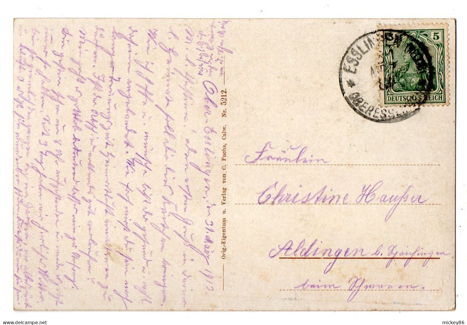 Allemagne--ESSLINGEN--1913-Oberesslingen-Erholungsheim Fuer Diakonissen.... Colorisée....timbre...cachet - Esslingen