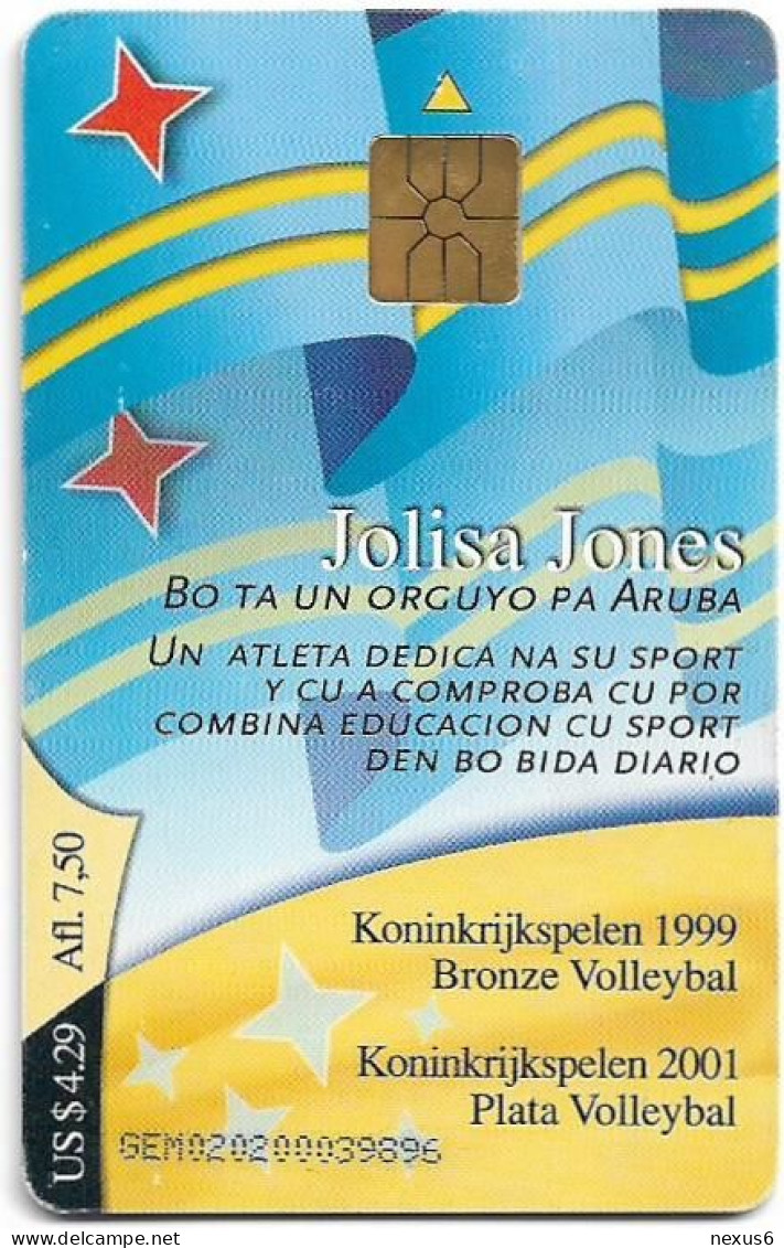 Aruba - Setar (Chip) - Jolisa Jones, Cn.GEM0202, Gem1A Symmetr. Black, 02.2002, 7.50ƒ, Used - Aruba
