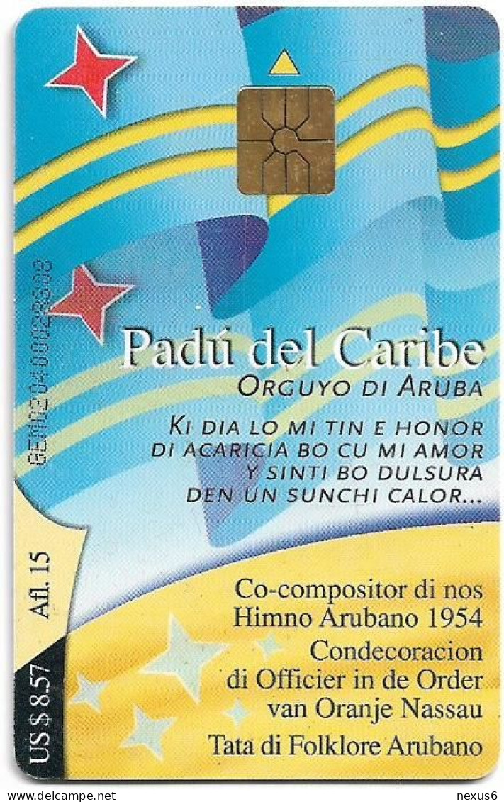 Aruba - Setar (Chip) - Padù Del Caribe, Cn.GEM0204, Gem1A Symmetr. Black, 04.2002, 15ƒ, Used - Aruba