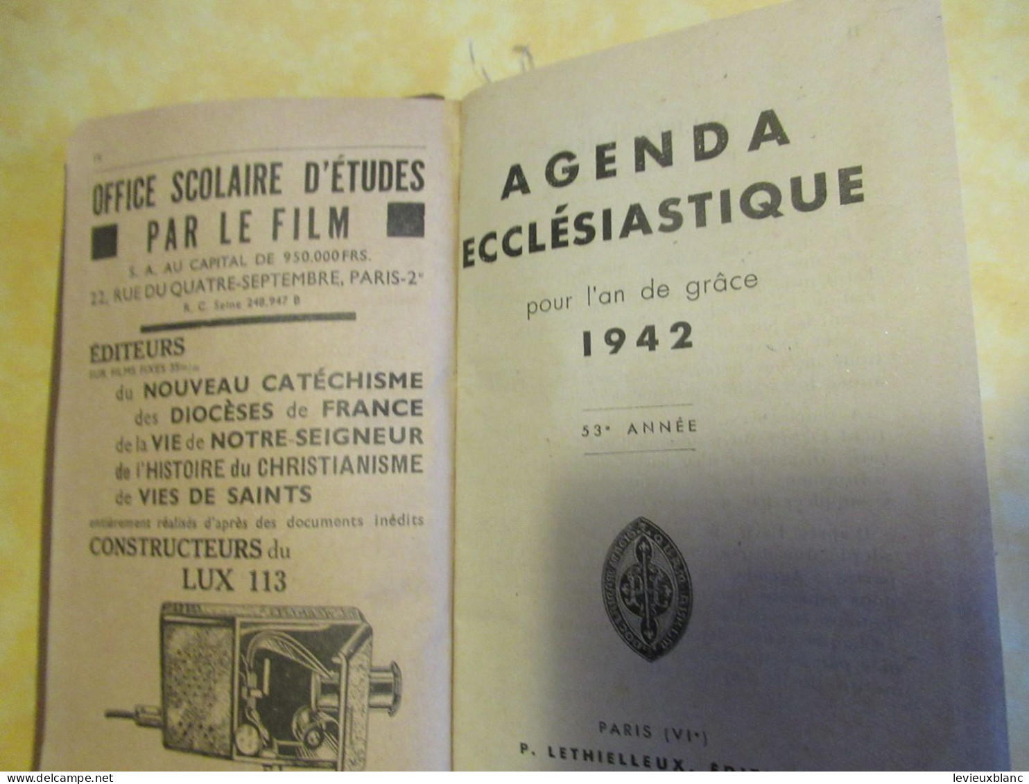 Agenda ECCLESIASTIQUE 1942/  53éme Année /Avertissement De Sa Sainteté PIE XII / Lethillieux Editeur/ 1942        CAL511 - Religion &  Esoterik