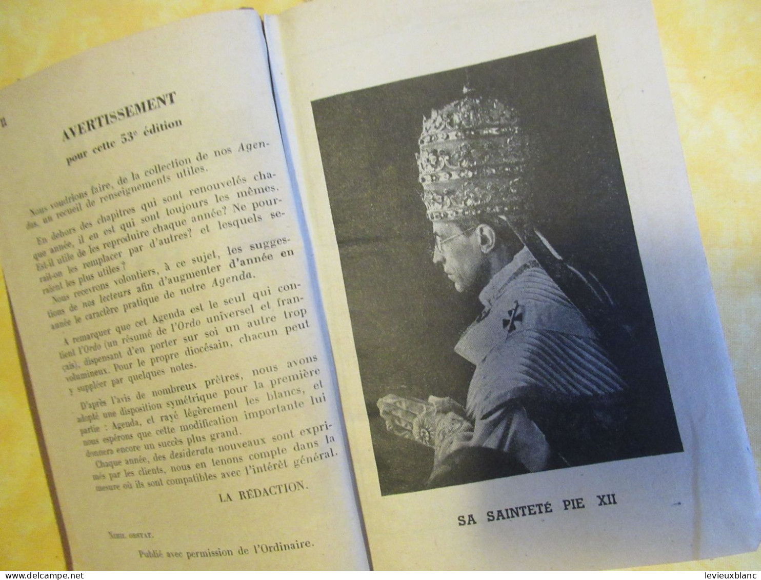 Agenda ECCLESIASTIQUE 1942/  53éme Année /Avertissement De Sa Sainteté PIE XII / Lethillieux Editeur/ 1942        CAL511 - Religion & Esotérisme