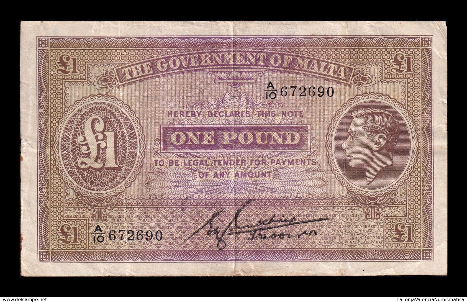 Malta 1 Pound 1940 Pick 20b Mbc Vf - Malte