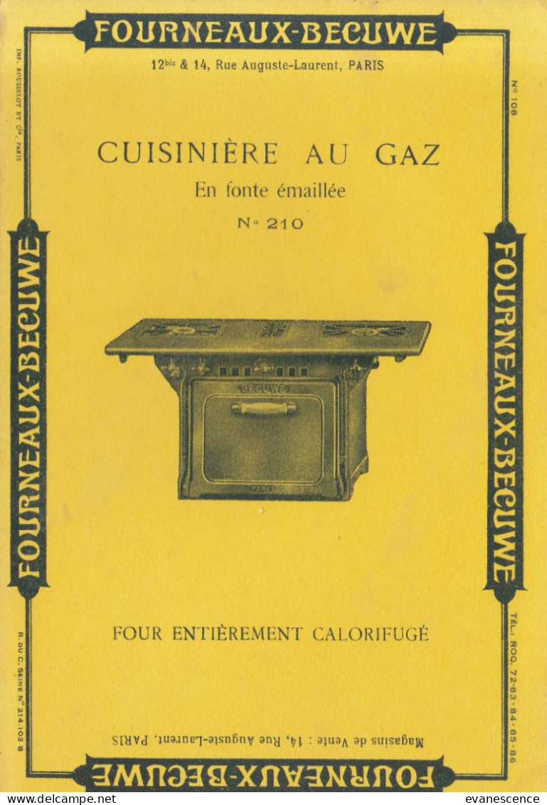 Buvard :   Fourneaux  Bécuwe  : Cuisinière à Gaz  ///  Réf.  Mai. 23 - Electricity & Gas