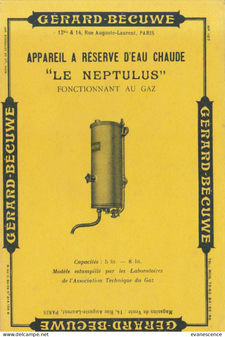 Buvard :   Gérard  Bécuwe  :  Appareil à Réserve D'eau Chaude   ///  Réf.  Mai. 23 - Elettricità & Gas