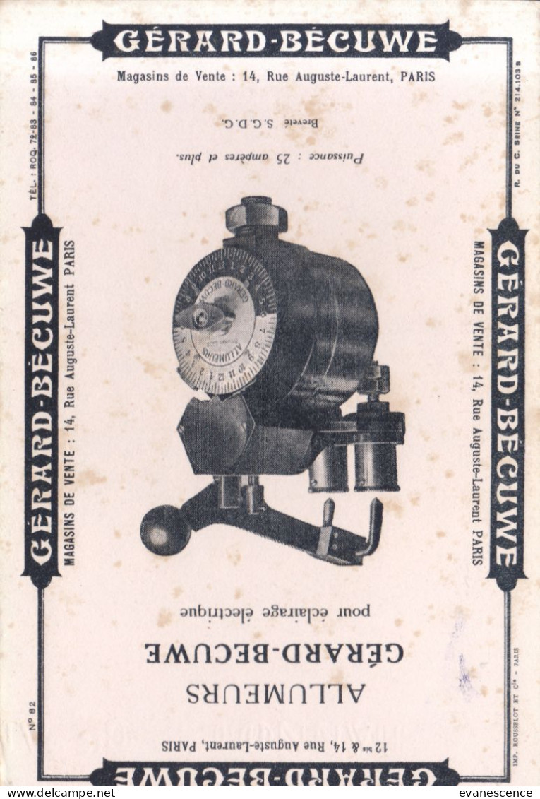 Buvard :   Gérard  Bécuwe  :  Allumeurs Pour éclairage    ///  Réf.  Mai. 23 - Elektriciteit En Gas