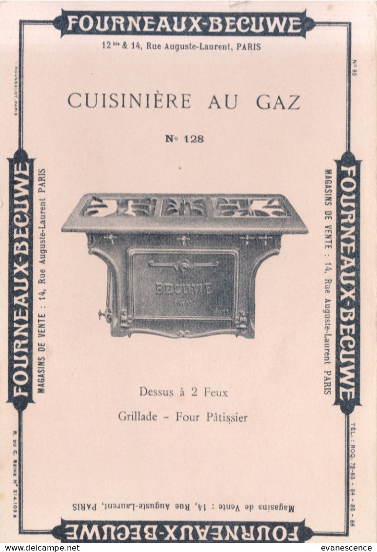 Buvard :   Gérard  Bécuwe  :  Cuisinière Au Gaz N° 128   ///  Réf.  Mai. 23 - Electricité & Gaz