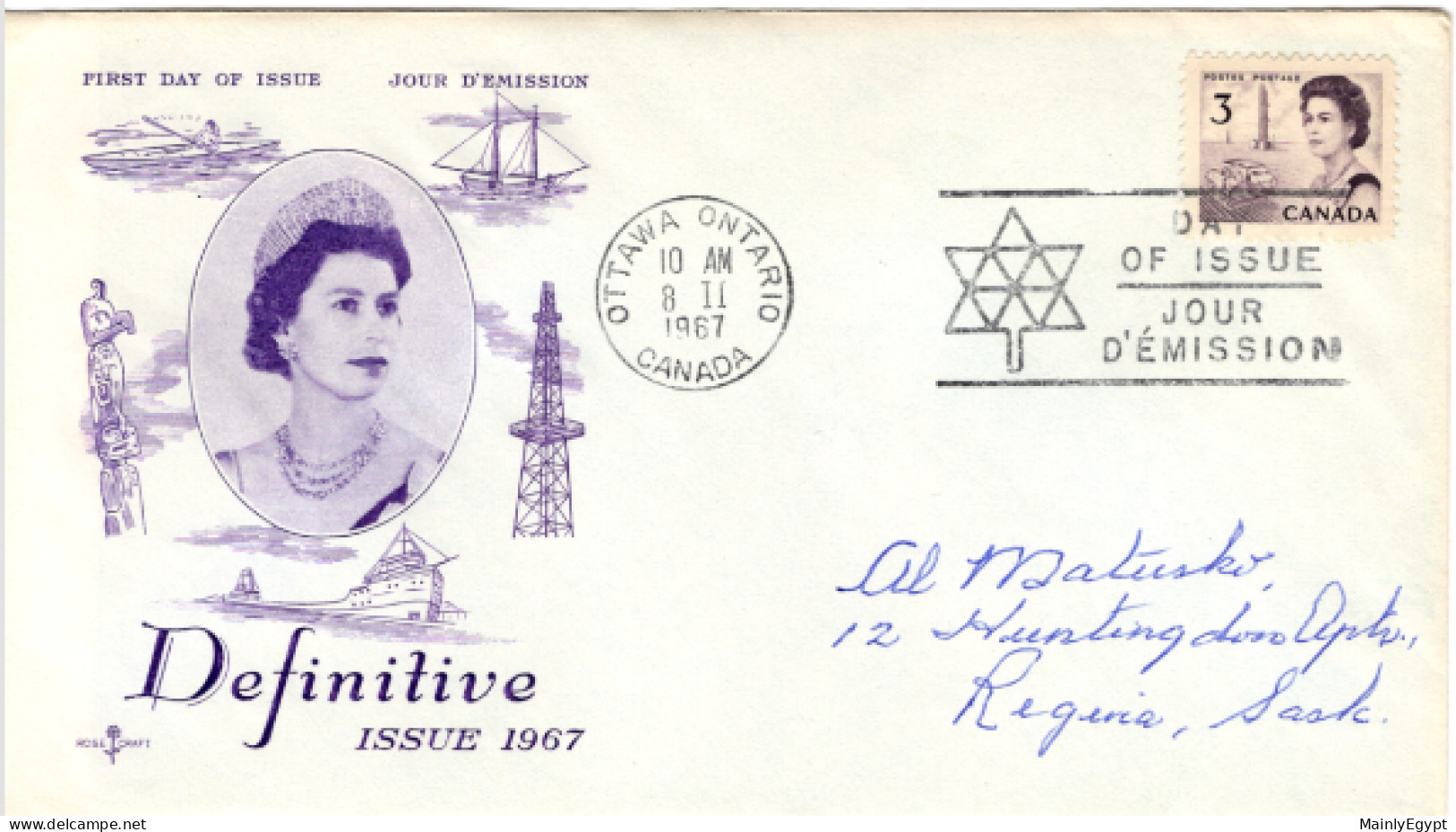 CANADA 1967- FDC - 3 Cent Stamp  Oil Rig Queen Elisabeth #F092 - 1961-1970