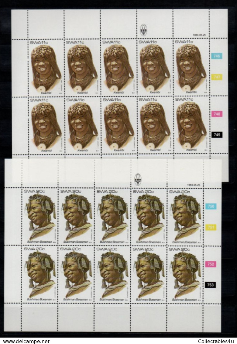 1984 SWA South West Africa Cylinder Blocks Set MNH Thematics Female Headresses Full Sheets (SB4-017) - Nuevos