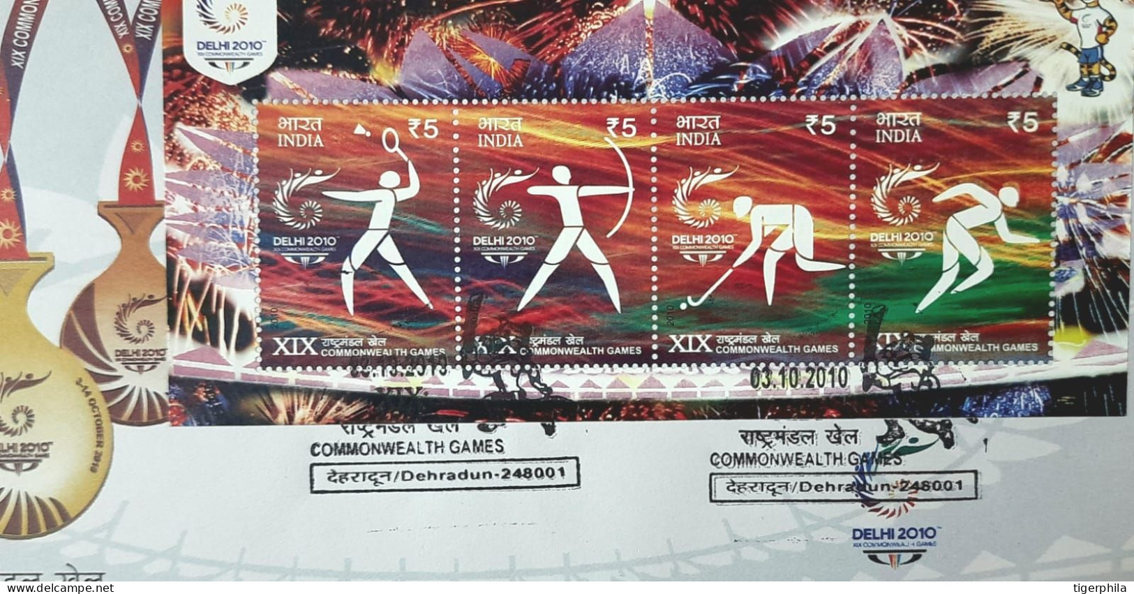 INDIA 2010 Commonwealth Games Symbols MINIATURE SHEET FDC TIED CANCELLATION - Storia Postale