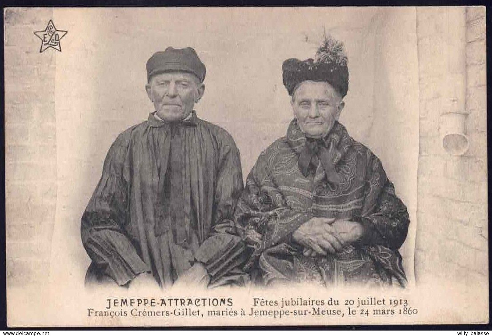 +++ CPA - JEMEPPE SUR MEUSE - Jemeppe Attractions - Fêtes Jubilaires 1913 - Couple Cremers - Gillet Mariés 1860  // - Seraing