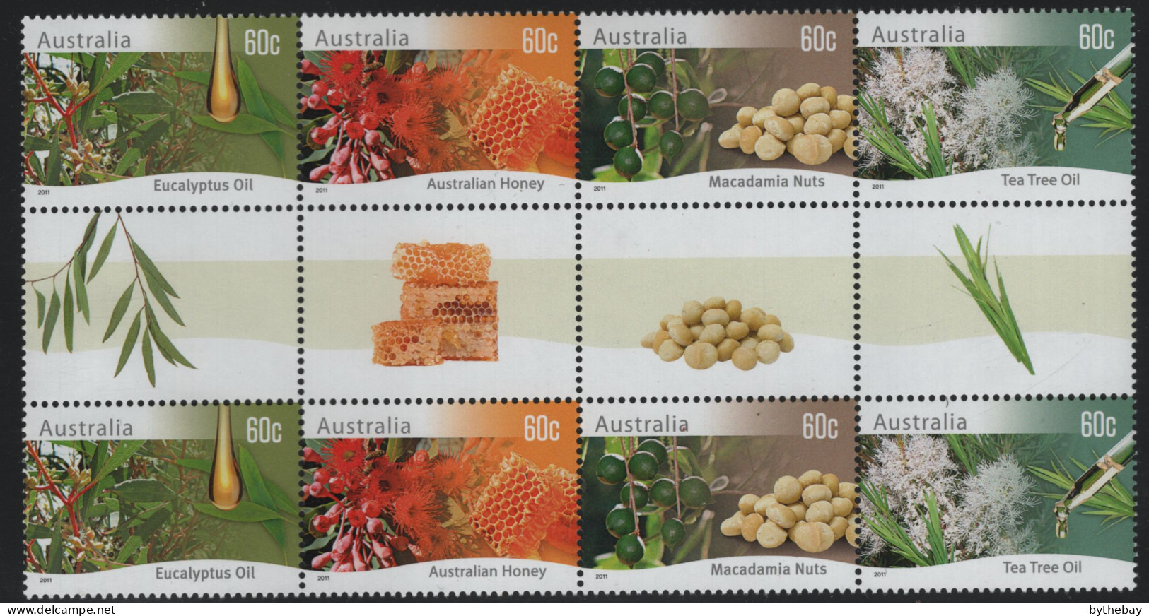 Australia 2011 MNH Sc 3457a 60c Eucalyptus Oil, Honey, Macadamias, Tea Tree Oil Gutter - Mint Stamps