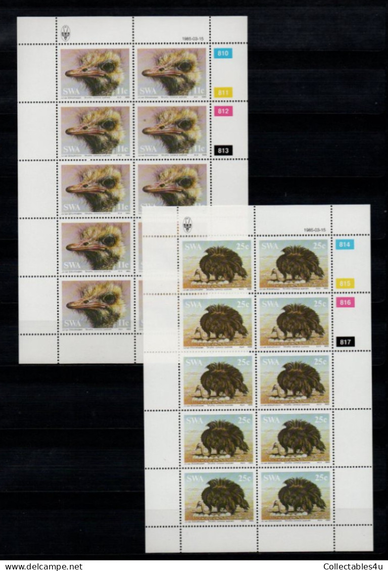 1984 SWA South West Africa Cylinder Blocks Set MNH Thematics Birds South African Ostrich Full Sheets (SB4-024) - Neufs