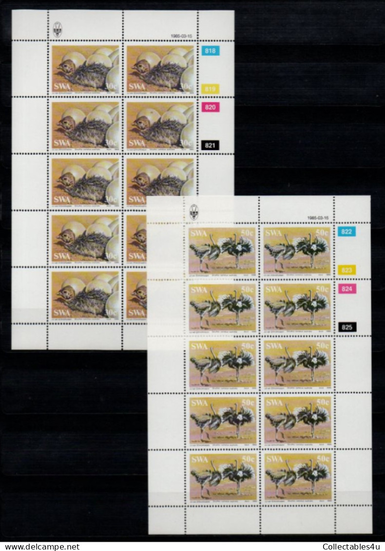 1984 SWA South West Africa Cylinder Blocks Set MNH Thematics Birds South African Ostrich Full Sheets (SB4-024) - Neufs