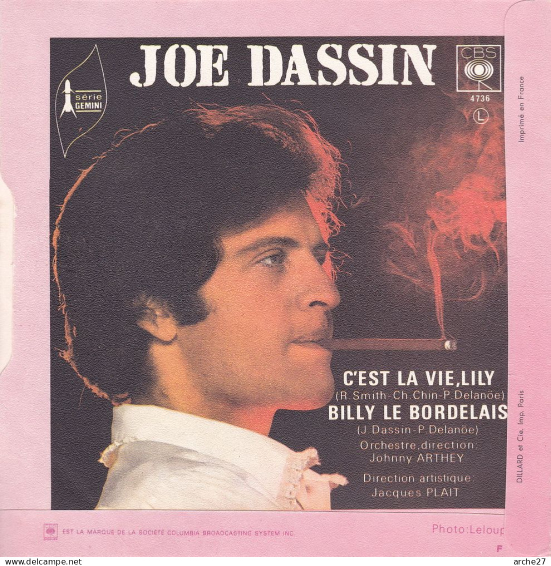 POCHETTE SP 45 TOURS Joe DASSIN - 4736 (sans Disque) - Accessoires, Pochettes & Cartons